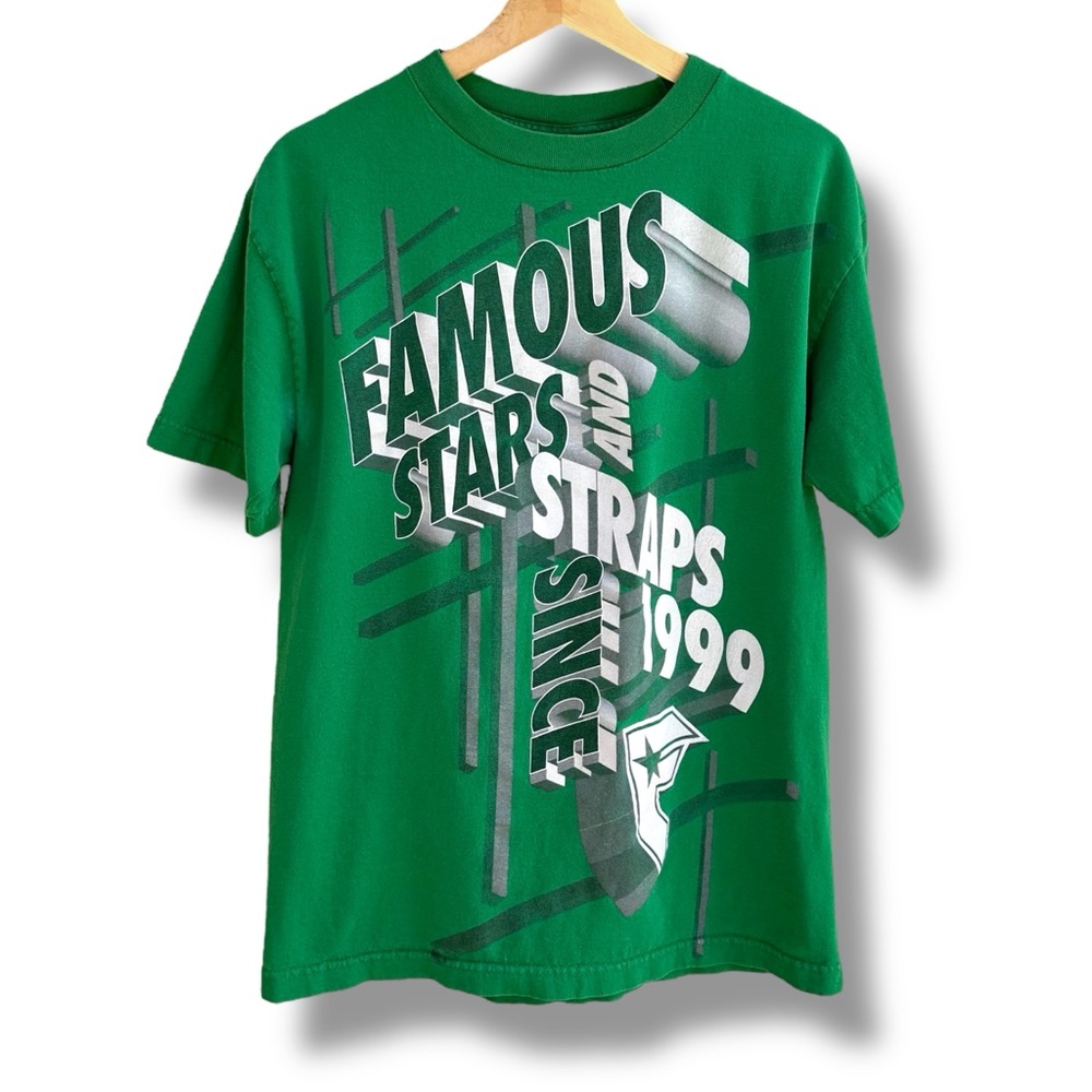 Y2K Famous Stars and Straps T-Shirt Green Size Medium Vtg Cyber Grunge